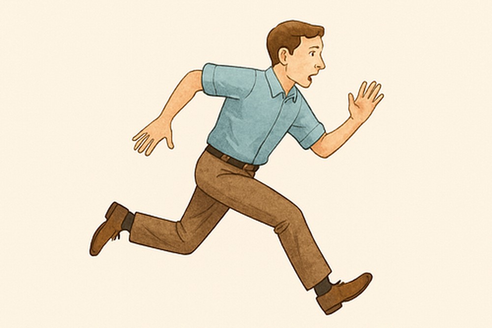 Illustration of a man running, for Italian pronominal verbs such as andarsene and farcela