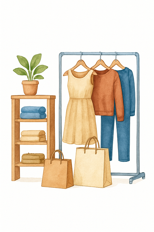 A rack of clothes and bags: this one or that one?