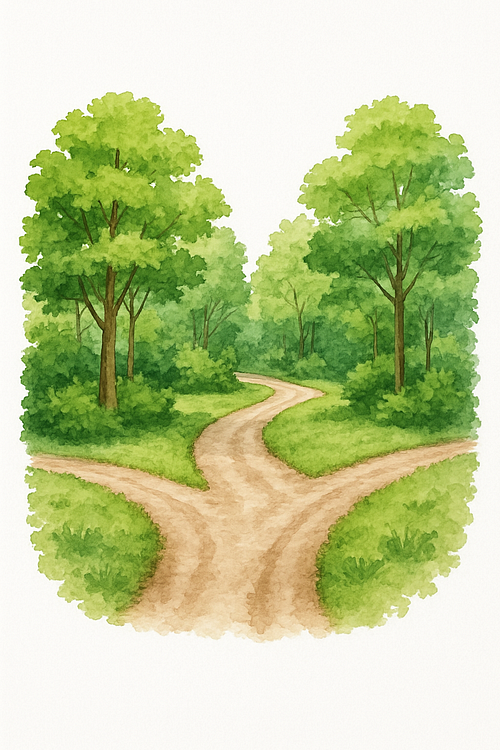 Fork in a forest path: choosing between two roads