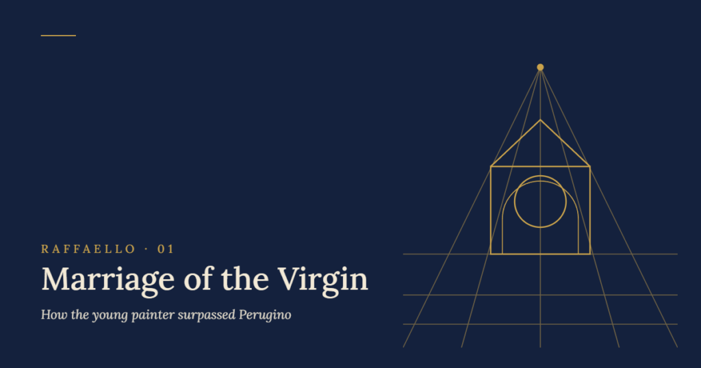 Raphael Marriage of the Virgin: original illustration with a temple and a perspective vanishing point