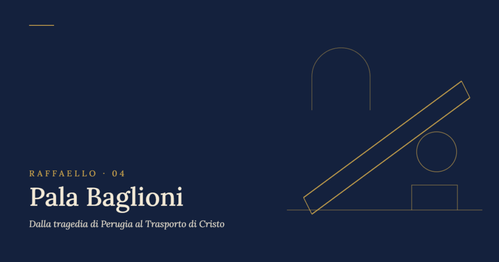 Pala Baglioni Raffaello: illustrazione originale con una diagonale che richiama il trasporto del corpo di Cristo