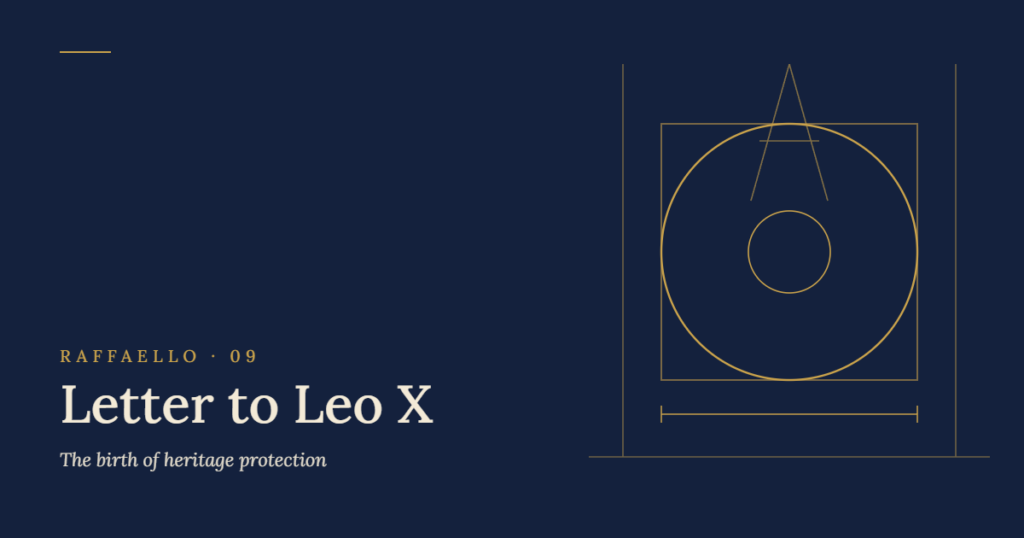 Raphael Letter to Leo X: original illustration with the circular and square plan of an ancient building